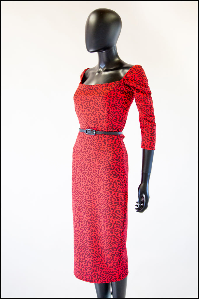 red leopard print trashy wiggle dress Alexandra King for Deadly is the Female