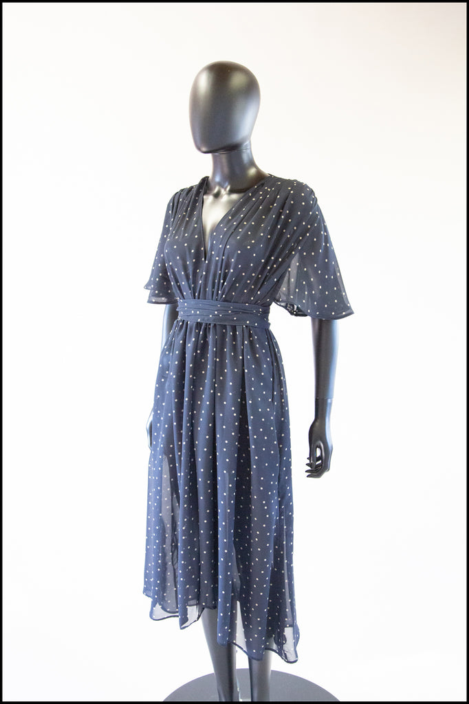 navy dot chiffon tea dress Alexandra King for Deadly is the Female