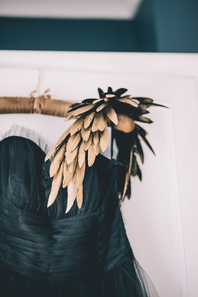 gold feather dress