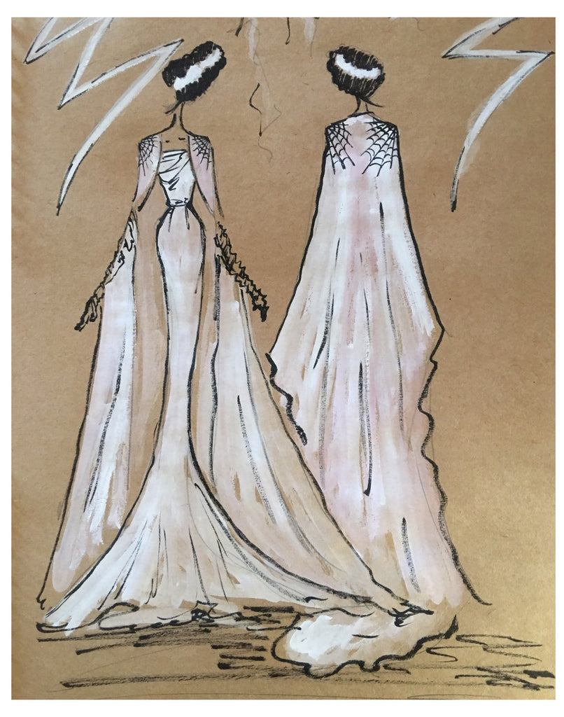 bride of frankenstein dress sketch