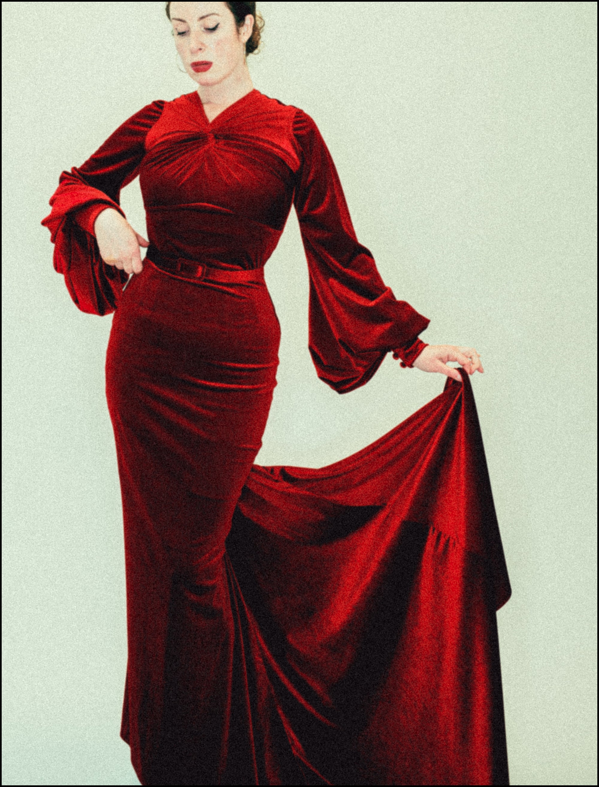 Red velvet 1930s style hollywood gown dress