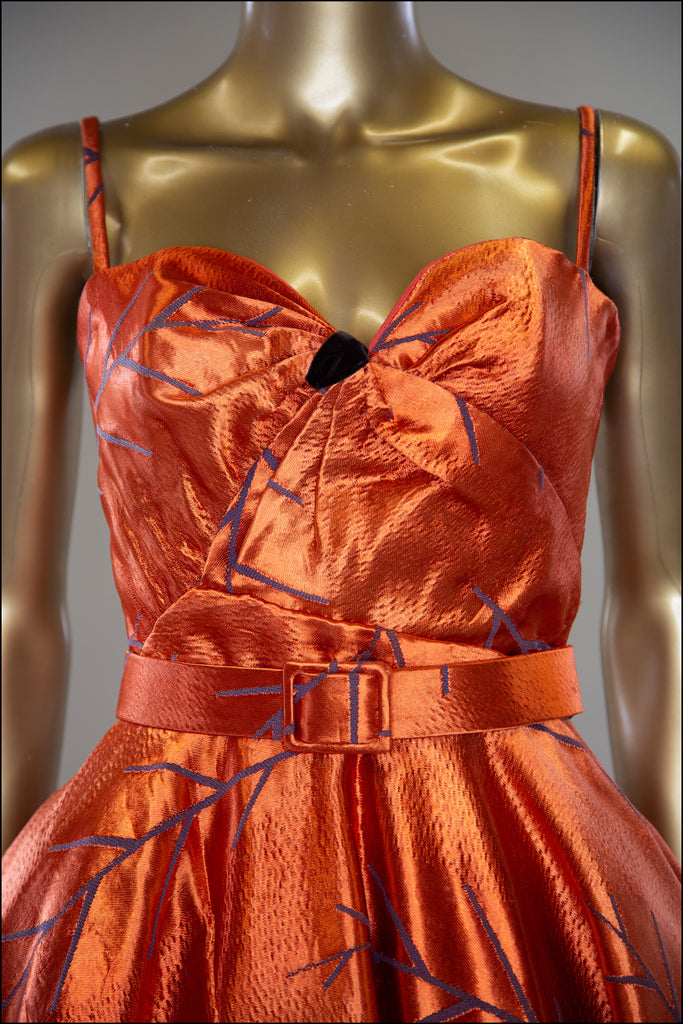 firebird orange satin dress alexandra king bodice