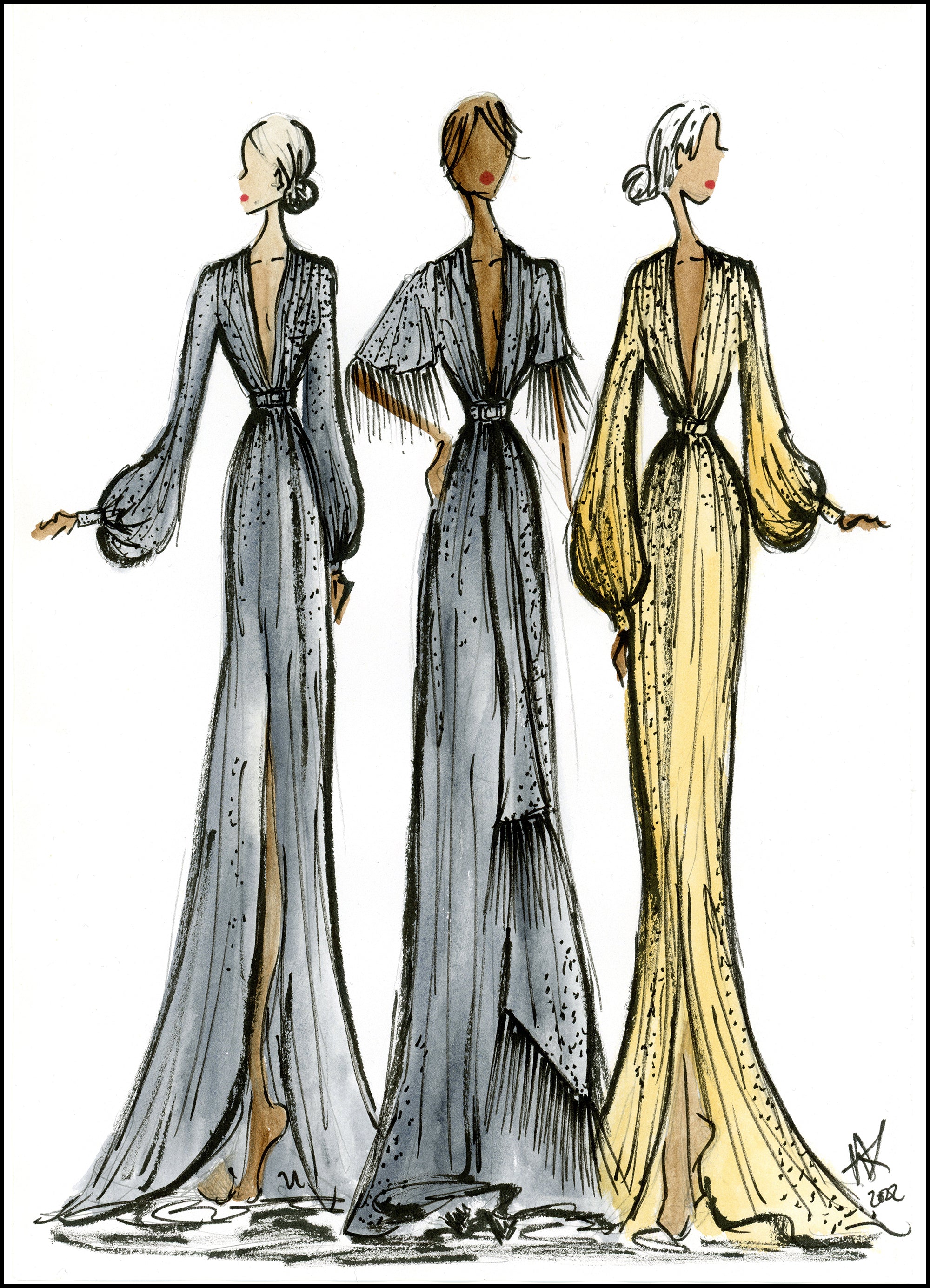 alexandra king metallic gowns sketch fashion design