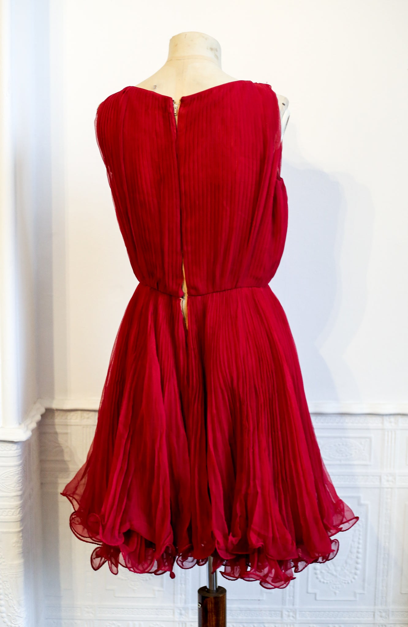 red chiffon cocktail dress
