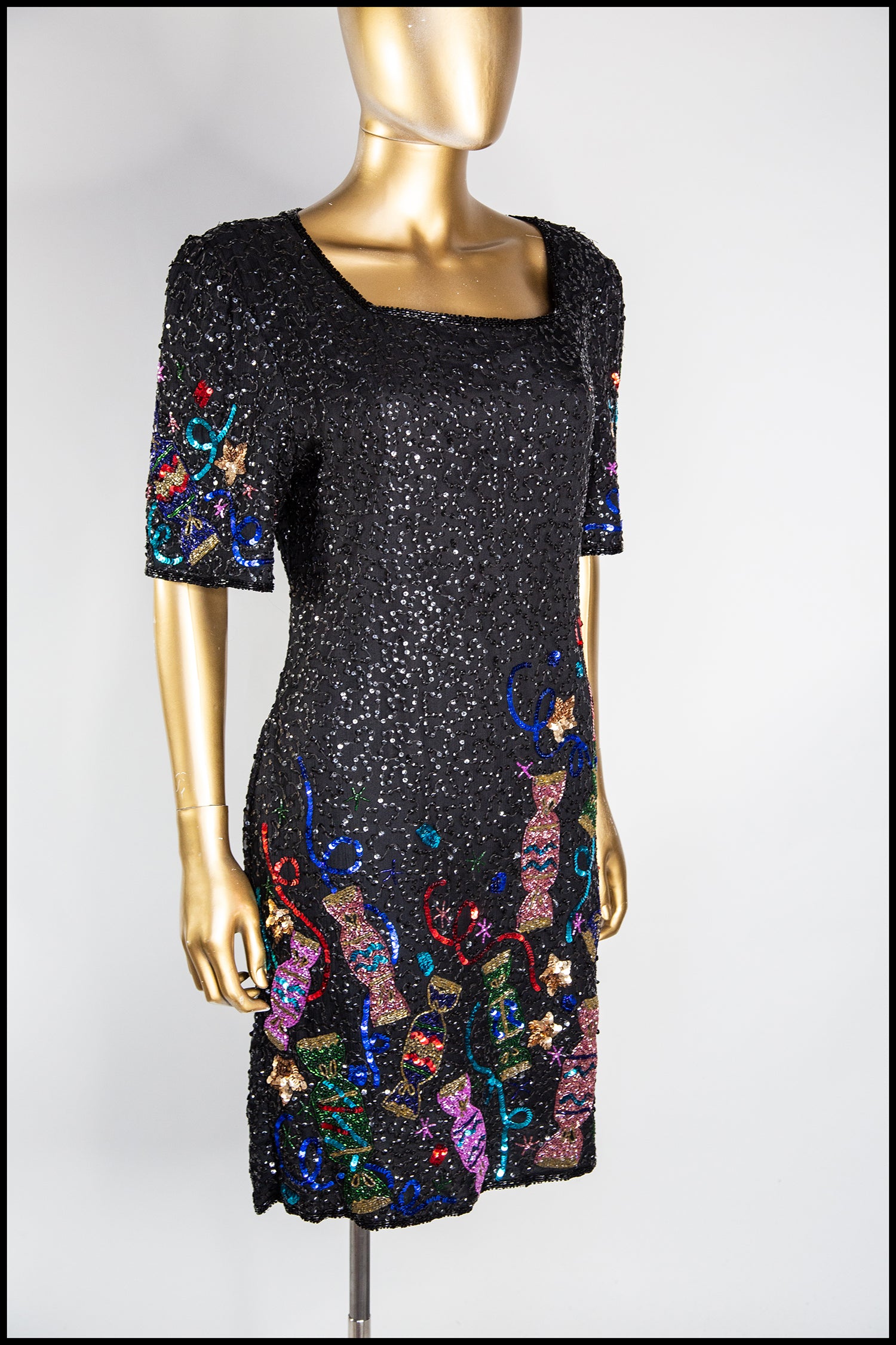 Vintage 1980s Black Beaded Novelty Candy Mini Dress – ALEXANDRAKING