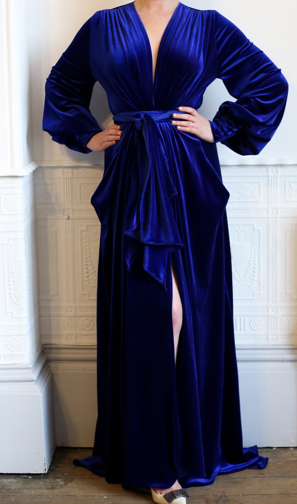 blue velvet gown