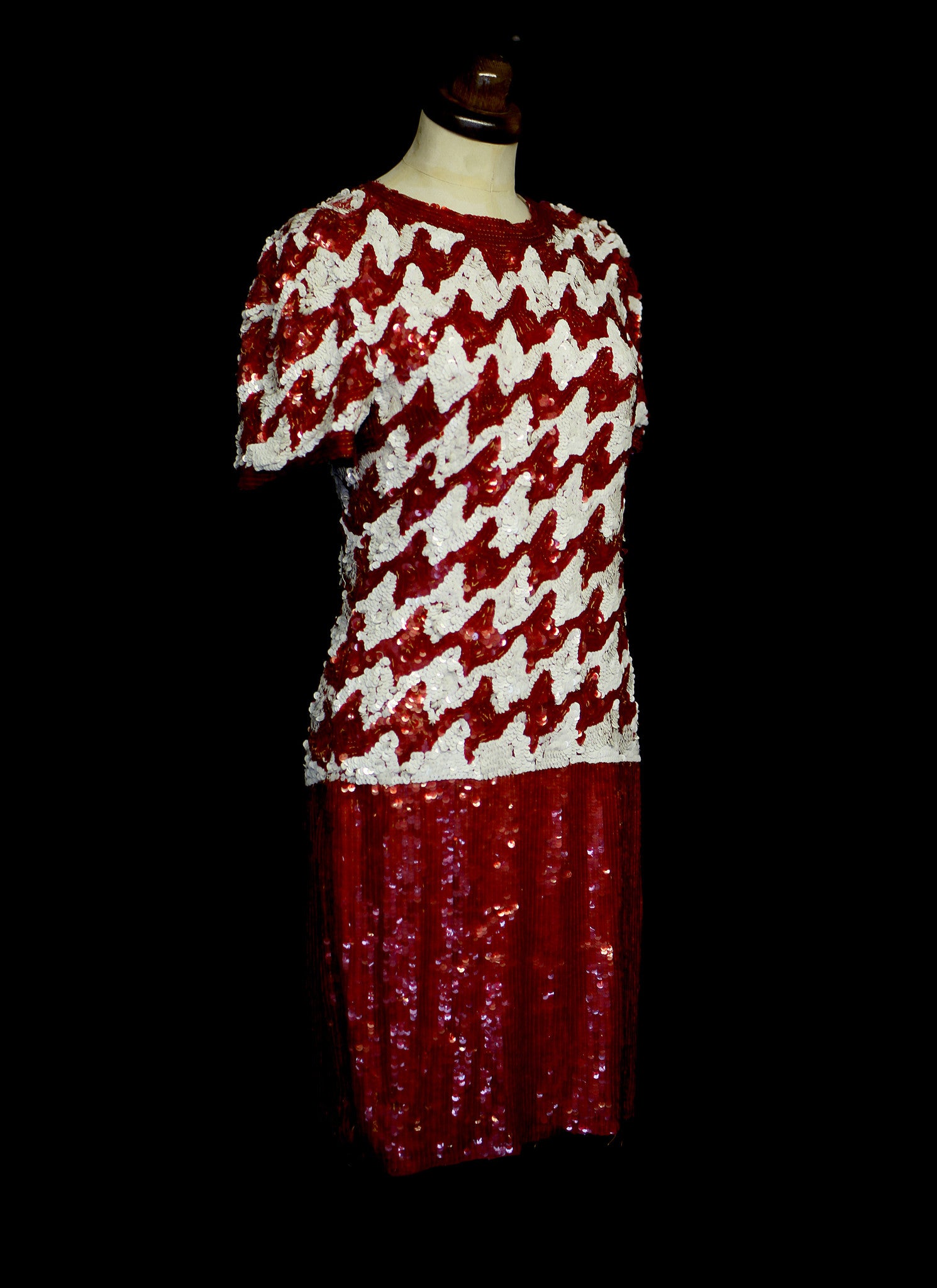 red and white sequin dress