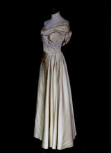 Vintage 1940s Light Gold Beaded Satin Gown