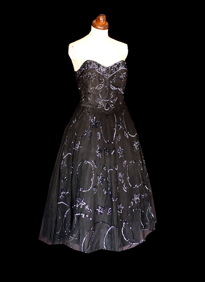 Vintage 1950s Black Sequinned Tulle Cocktail Dress – ALEXANDRAKING