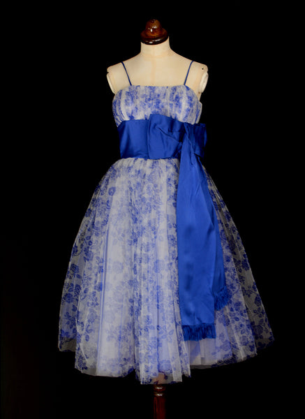 vintage 1950s blue prom dress