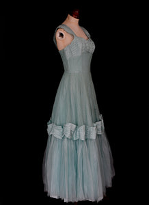 Vintage 1950s Blue Lace Formal Gown