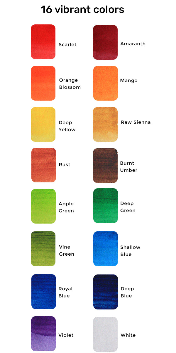 Viviva Watercolor Paint Set, Original 16 Colors, Vibrant Colors