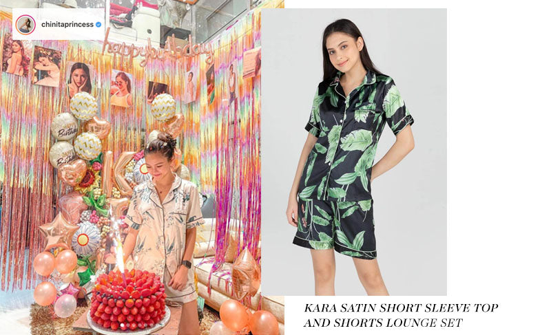 EIKA Swimwear Philippines | Kim Chui x Kara Satin Short Sleeve Top and Shorts Lounge Set