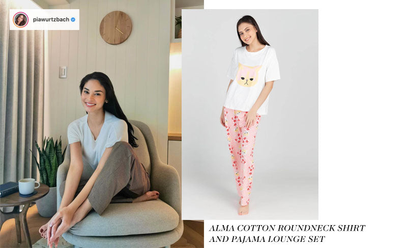 EIKA Swimwear Philippines | Pia Wurtzbach x Alma Cotton Roundneck Shirt & Pajama Lounge Set