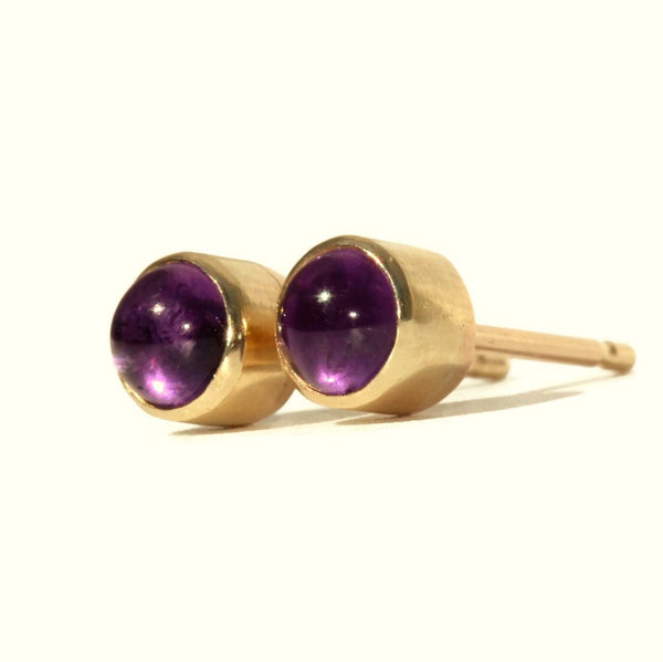 Amethyst 9ct gold stud handmade earrings