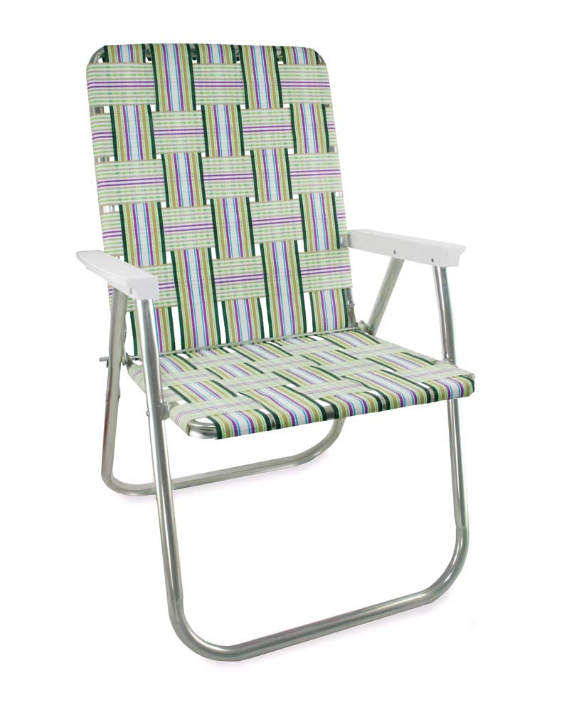 Folding lawn chair aluminum frame plastic webbing