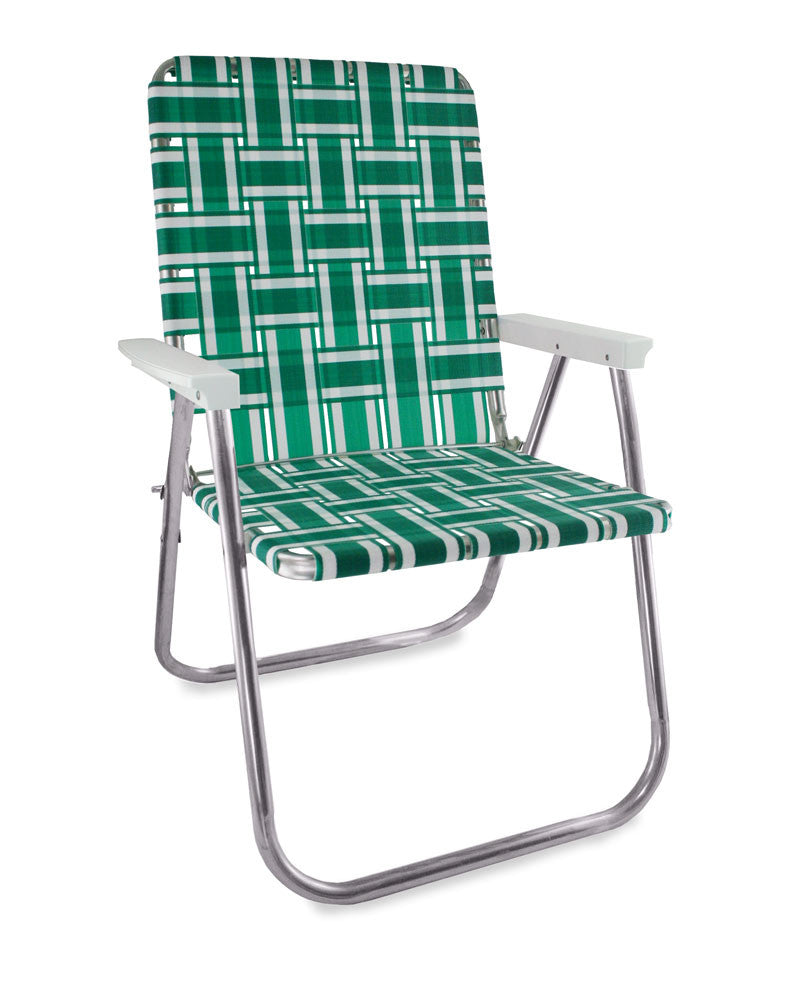 Folding lawn chair aluminum frame plastic webbing