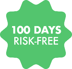 Green starburst shape with text '100 DAYS RISK-FREE' in white.