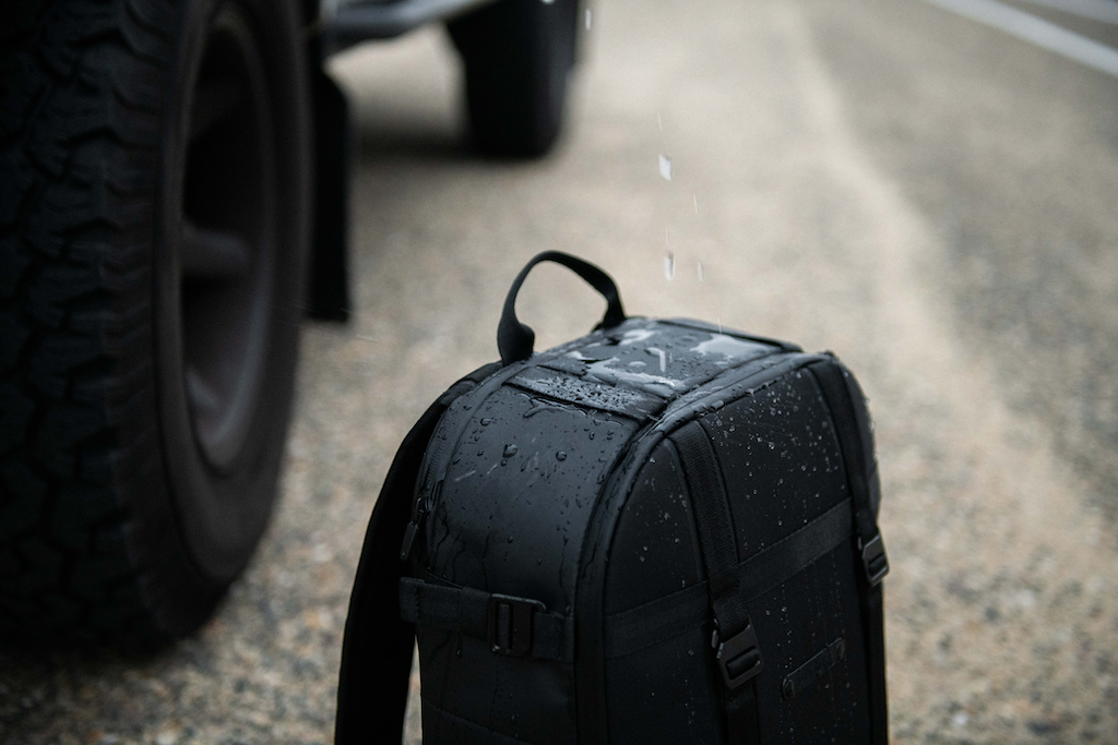 waterproof backpack in rain