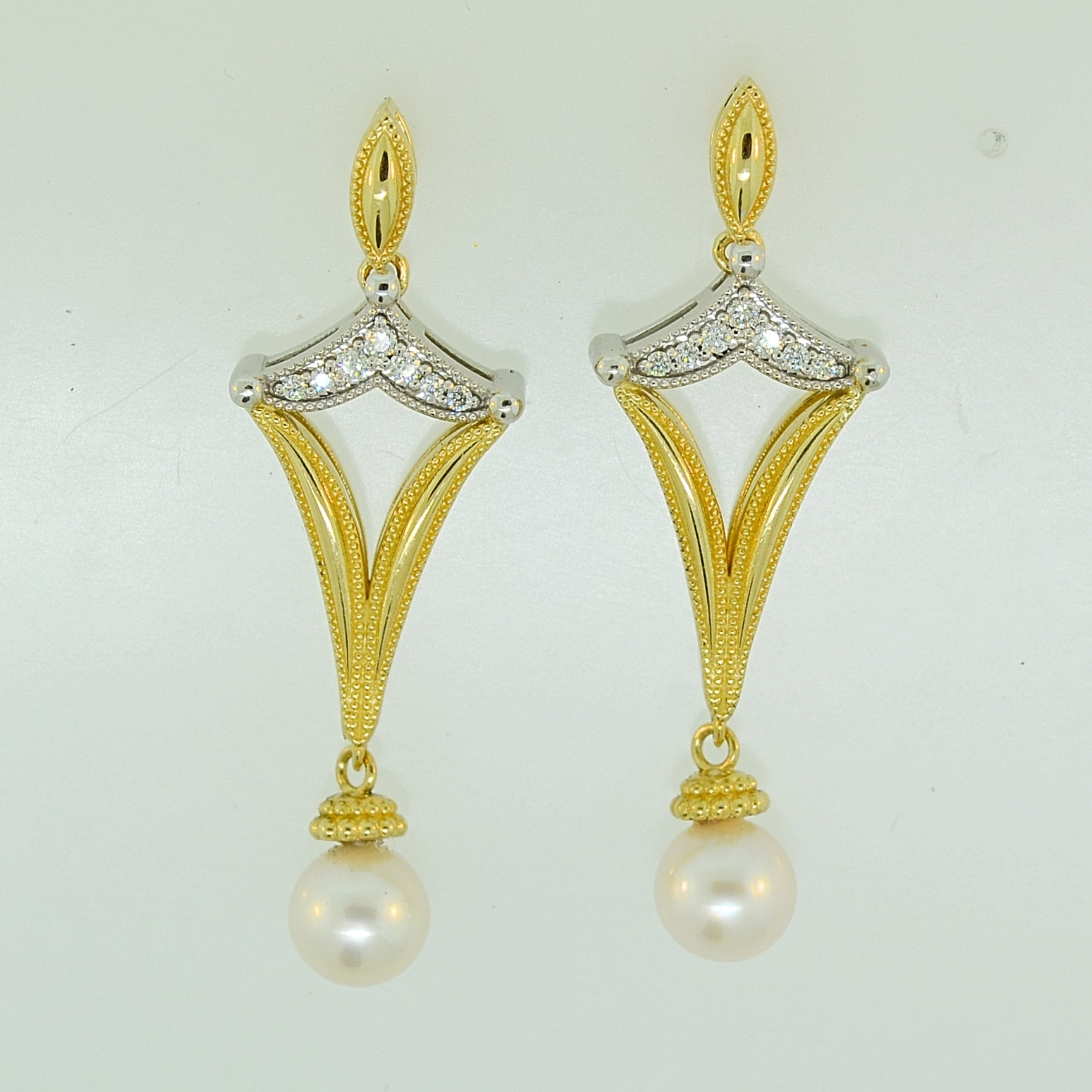 Samara 14KY&W Pearl & Diamond Earrings
