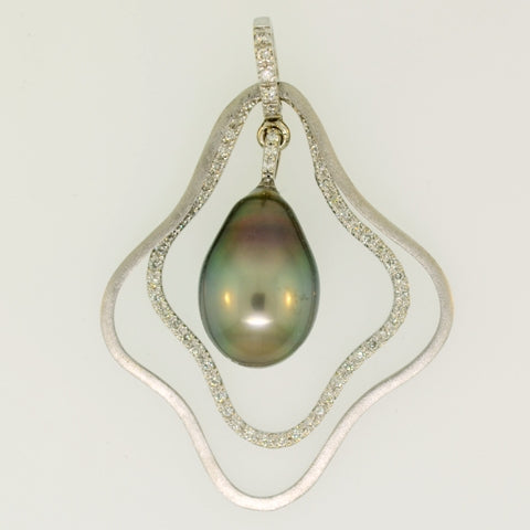 Samara 14KW Diamond & Tahitian Pearl Drop Pendant