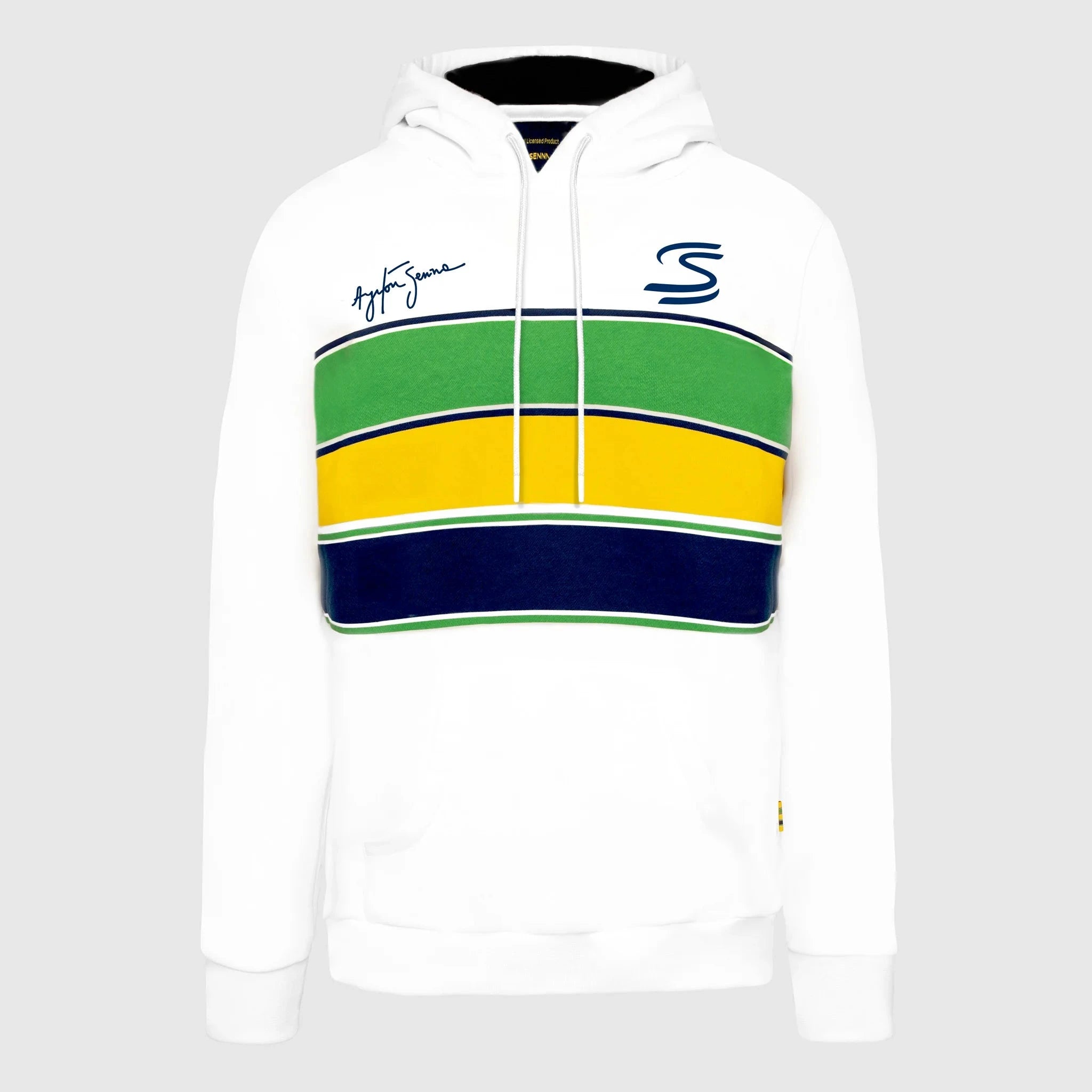 Ayrton Senna F1 Stripe Pullover Hoodie - White/Yellow