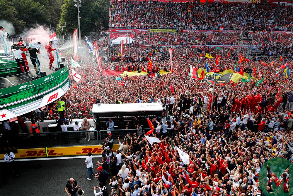 Celebratory champagne spray from the Monza podium