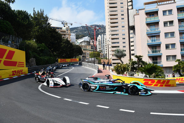 Jaguar TCS Racing driver Mitch Evans leads Tag Heuer Porsche driver Pascal Wehrien