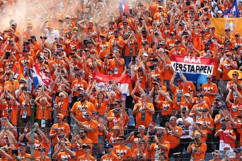 A sea of Max Verstappen fans at a race