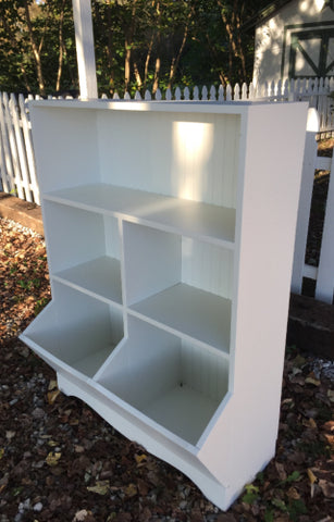 wood toy box with bookshelf