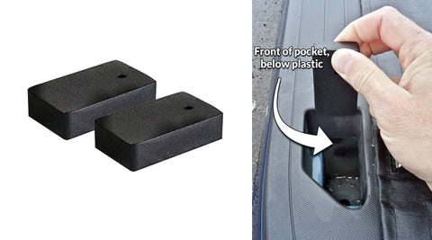 Spacer blocks for use in rear stack pockets on late Chevy and GMC trucks