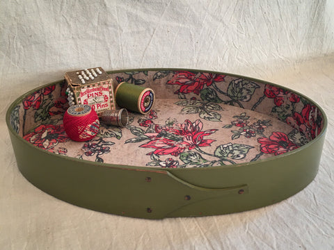 Green Oval Stitchers Tray with Papered Interior