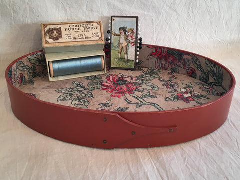 Red Oval Stitchers Tray with Papered Interior