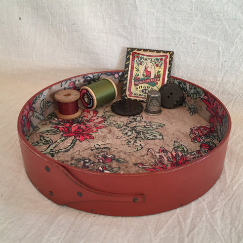 Red Round Stitchers Tray with Papered Interior