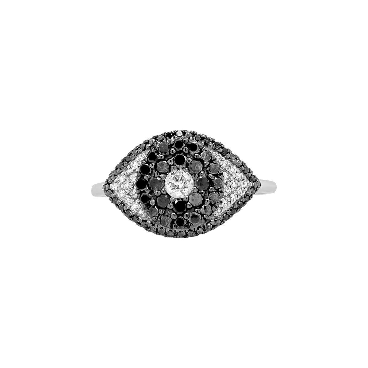 Evil Eye Protector Ring   Black Diamond
