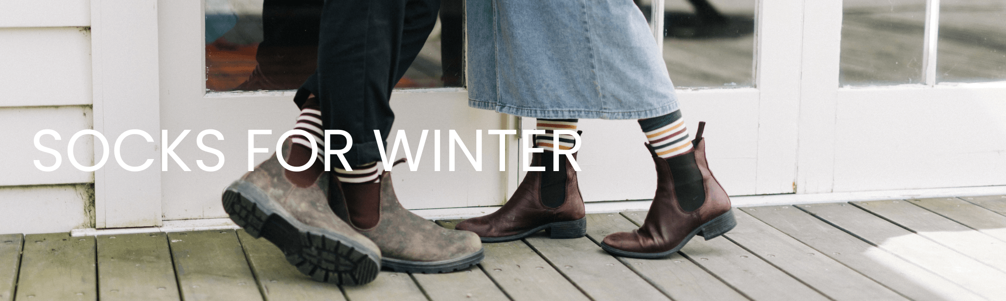 NZ made merino wool socks for winter on man and woman