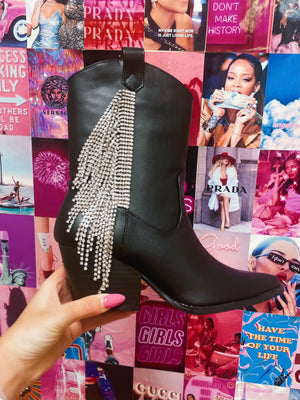 Carrie Rhinestone Black Bootie - Rich Broke Boutique