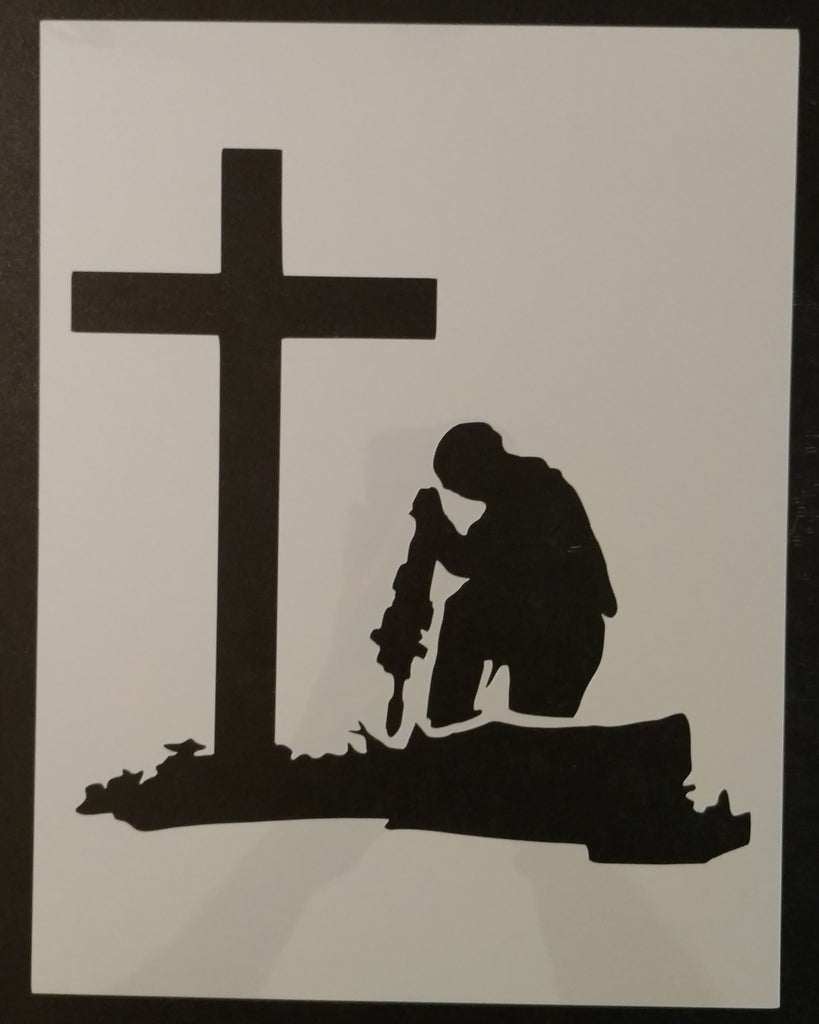 military soldier kneeling at cross stencil my custom