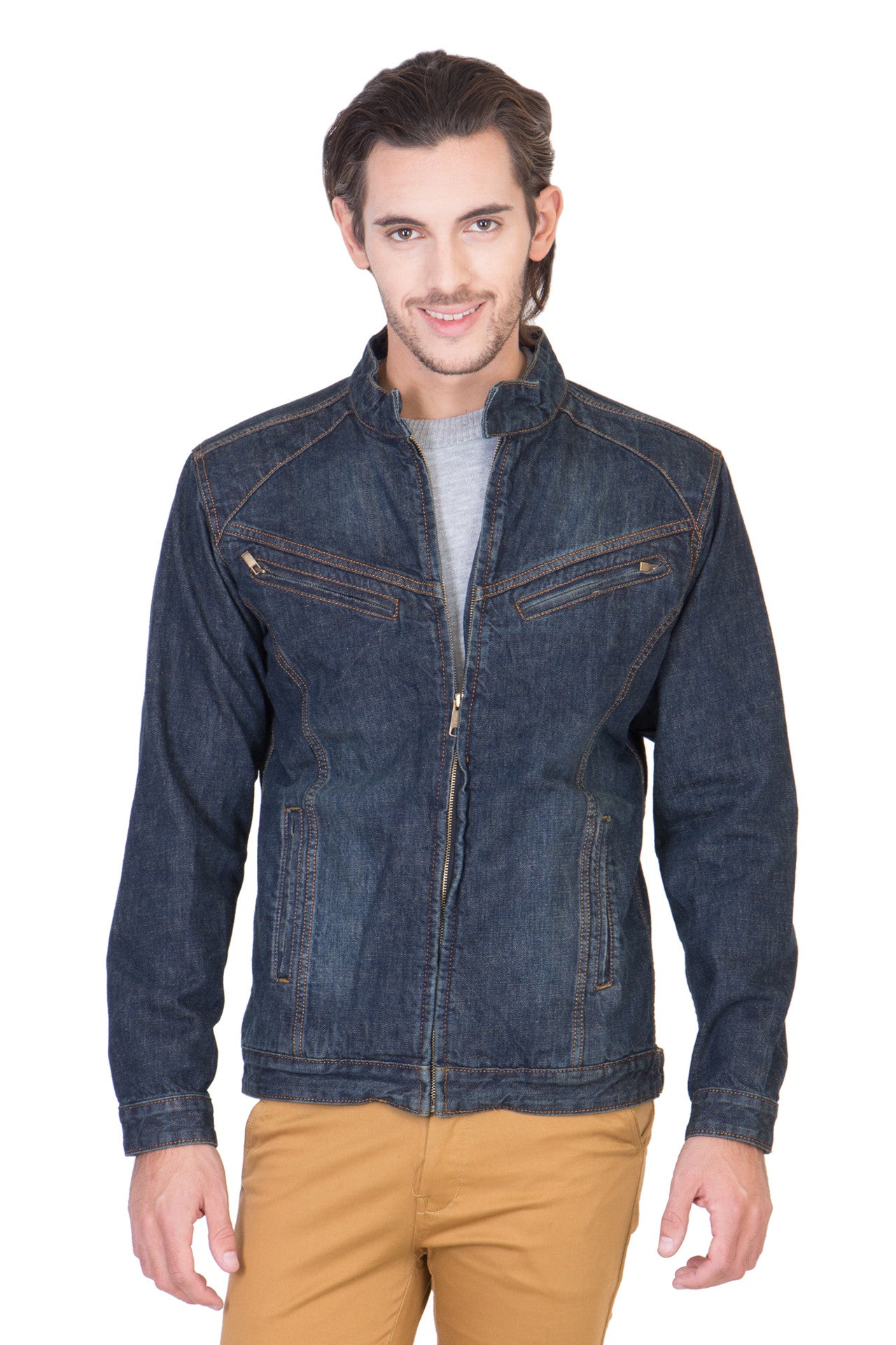 denim jacket with zipper sleeves