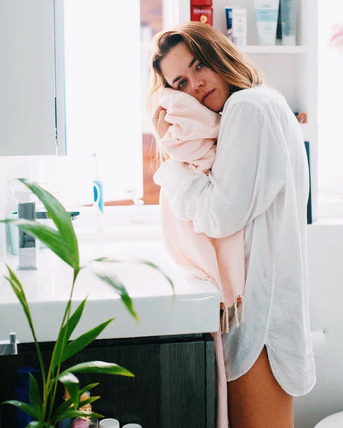 Skincare routine with our Rose Mist towel