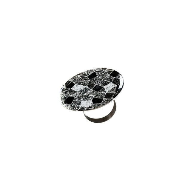 CORINNE SILVER AND BLACK STATEMENT ADJUSTABLE RING - SD263