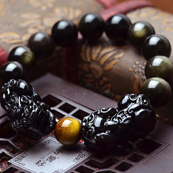 Obsidian Pixiu Beads Bracelet | Empire of the Gods