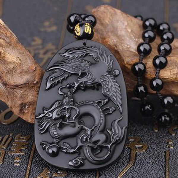 Obsidian Dragon & Phoenix Necklace | Empire of the Gods