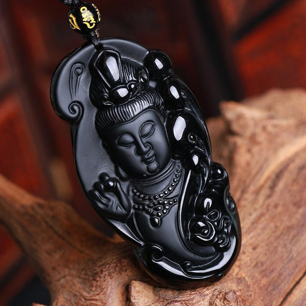 Obsidian Guan-Yin Buddha Necklace | Empire of the Gods