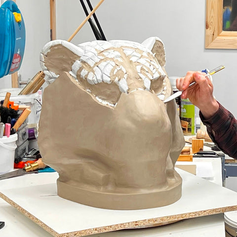 Tiger Bust clay prototype mould by Matt Buckley at Edge Sculpture