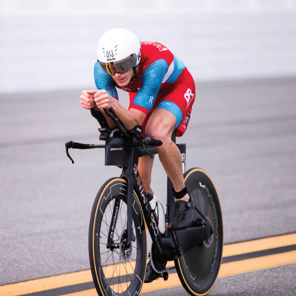 Matt Hanson riding around the Daytona International Speedway. Photo by The Professional Triathletes Organization.