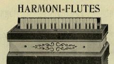 An old picture of a harmonic-flute which looks a little like an accordion with piano-type keys at the top.