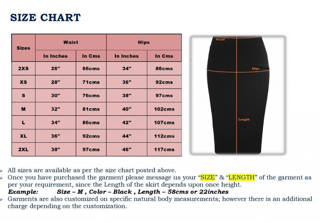 Women Skirt Size Chart - Koza Leathers