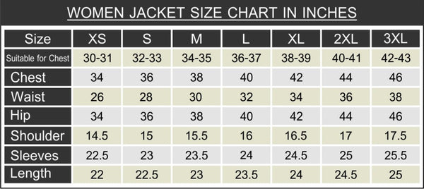 Women size chart - Koza Leathers