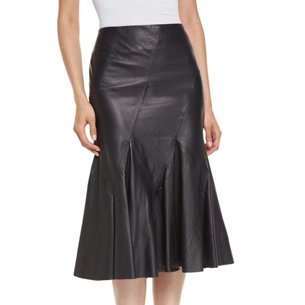 Women Real Lambskin Leather Knee Length Skirt WS146 - Koza Leathers